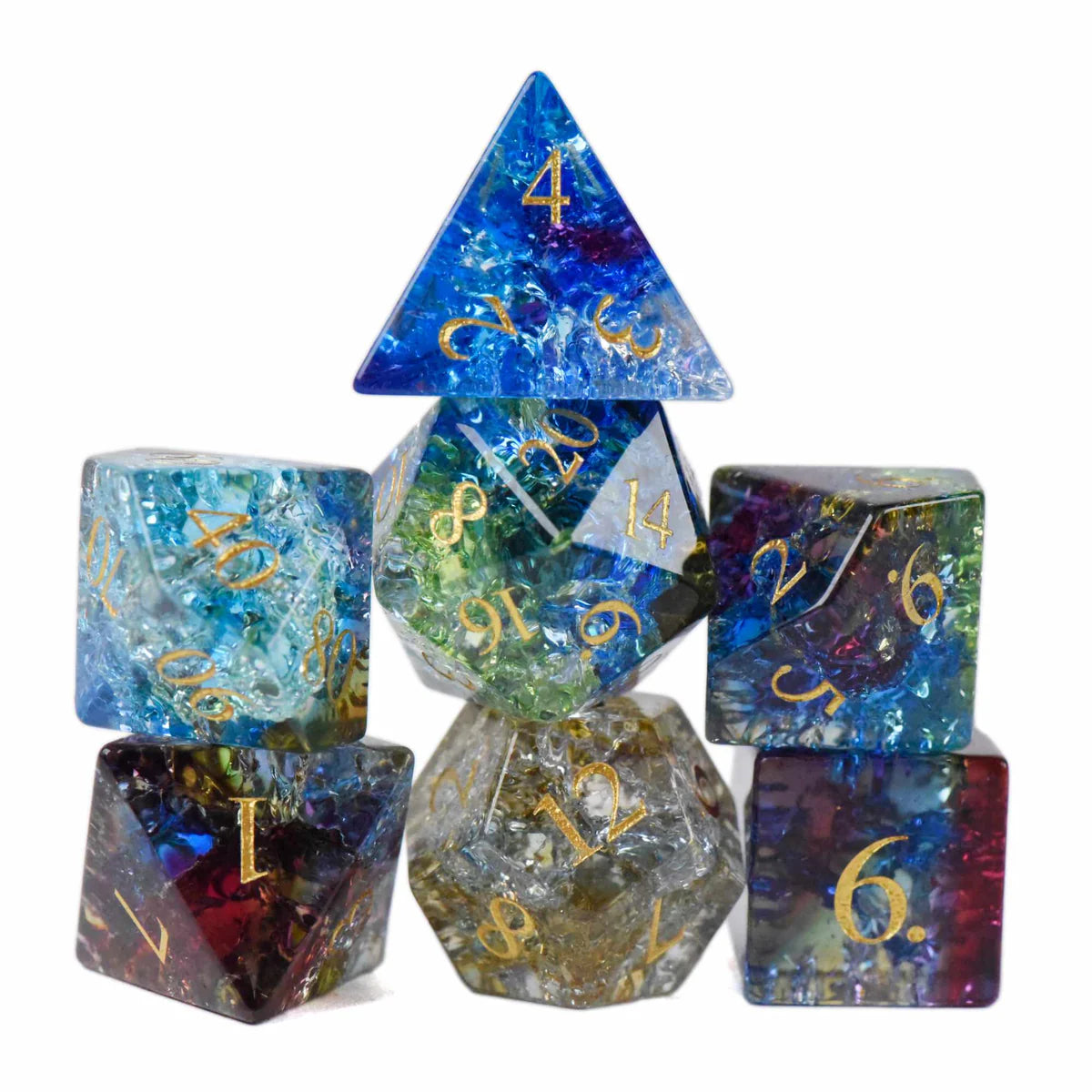DND Glass Dice Poly 7 Dice Set: Shattered Reality | Odin's Place