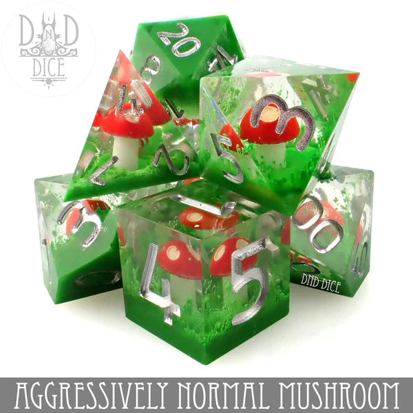 DND Dice Poly 7 Dice Set: Aggressively Normal Mushroom (Handmade) | Odin's Place
