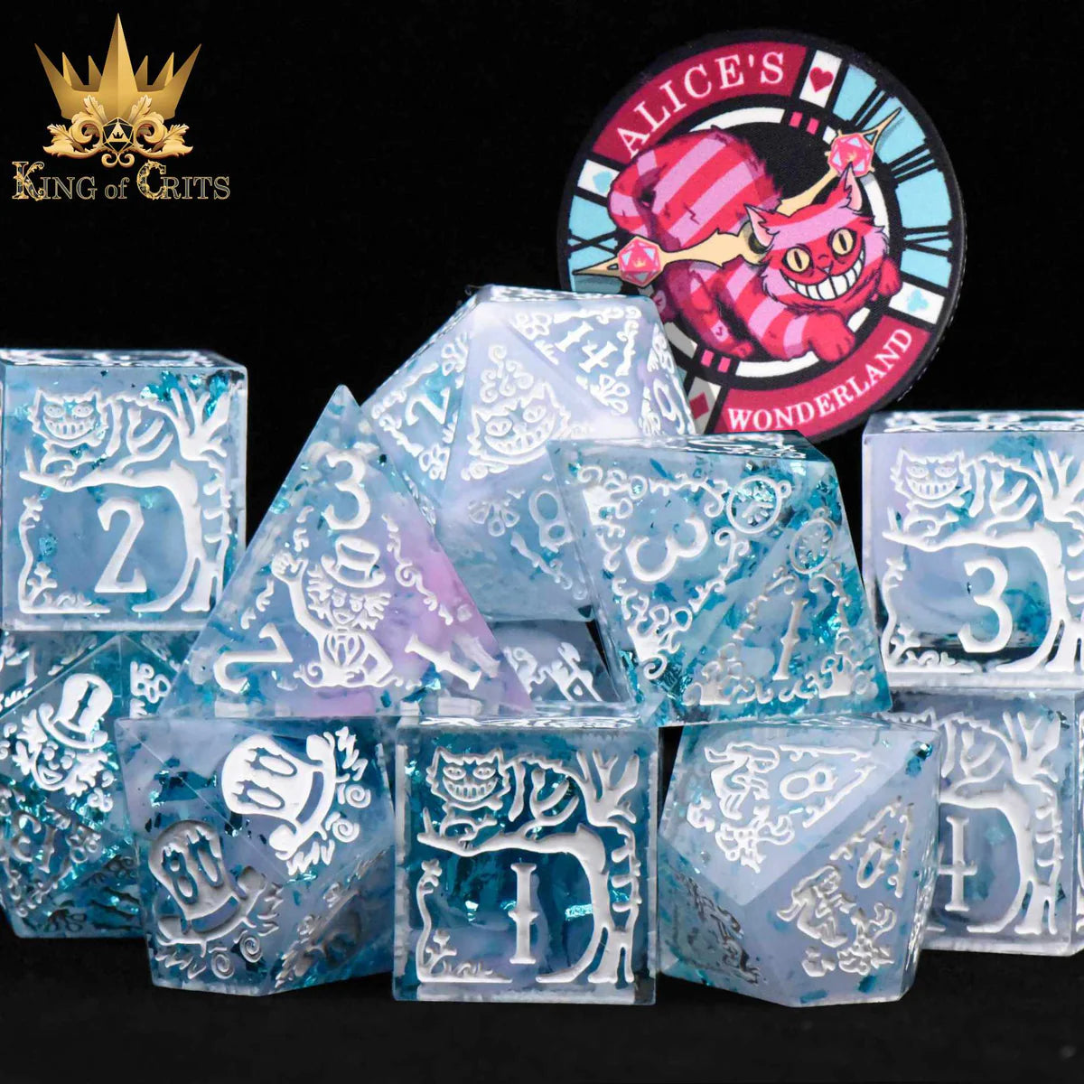 DND Dice 11 Dice Set: Alice's Wonderland (Blue) with Gift Box (Sharp Edge) | Odin's Place