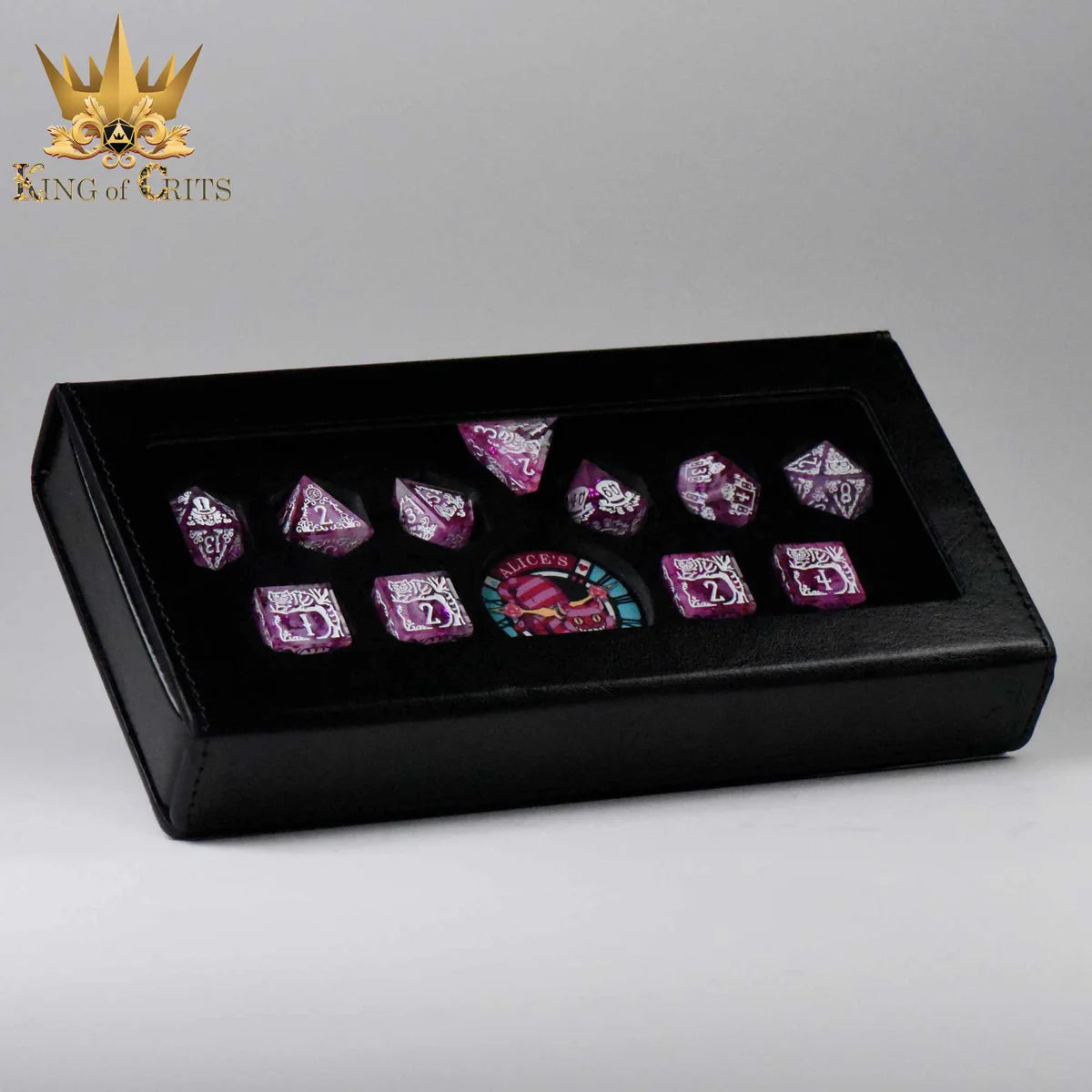 DND Dice 11 Dice Set: Alice's Wonderland (Pink) with Gift Box (Sharp Edge) | Odin's Place