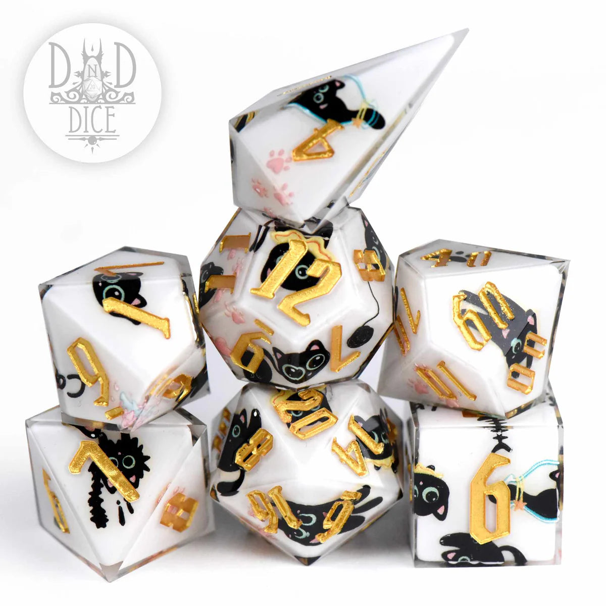 DND Dice Poly 7 Dice Set: Anime Cat (Handmade) | Odin's Place