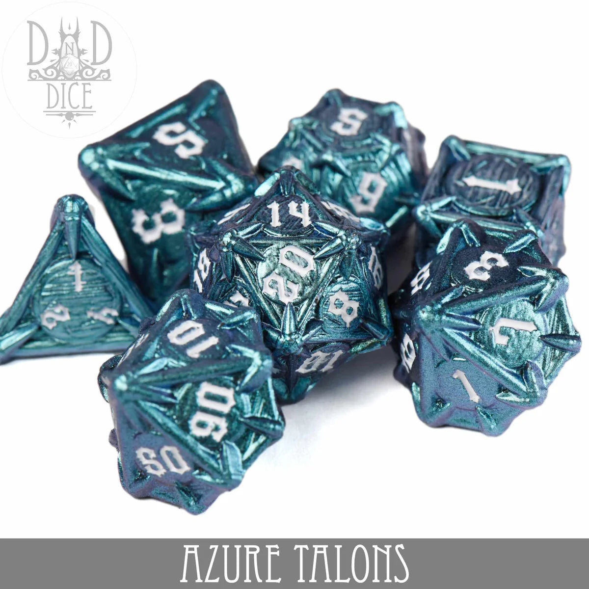 DND Dice Poly 7 Metal Dice Set: Azure Talons | Odin's Place
