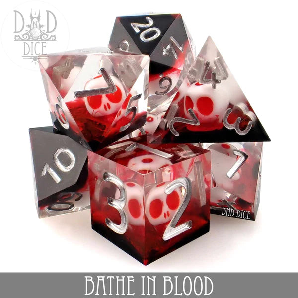 DND Dice Poly 7 Dice Set: Bathe in Blood (Handmade) | Odin's Place