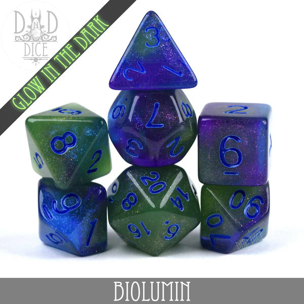 DND Dice Poly 7 Dice Set: Biolumin (Glow) | Odin's Place