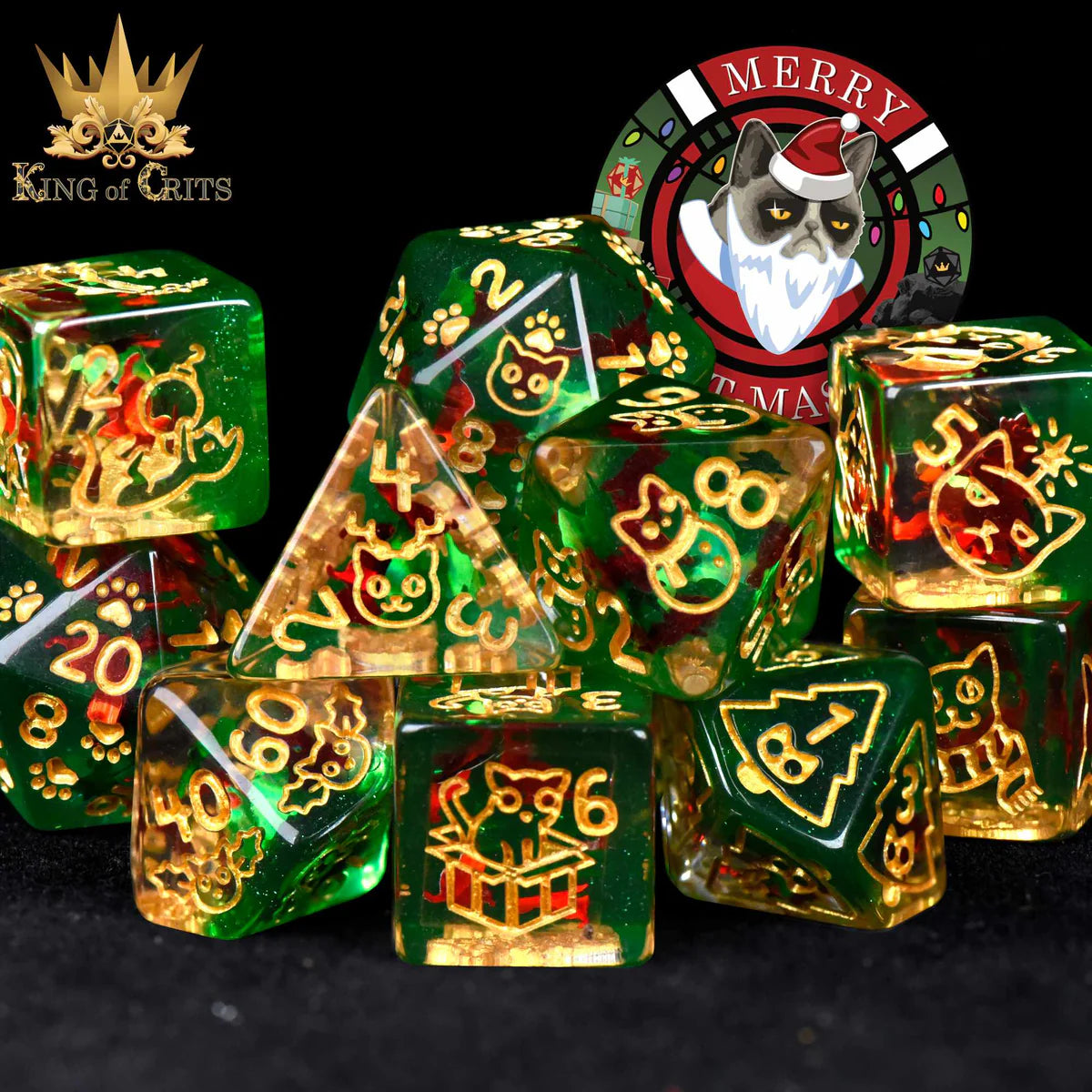 DND Dice 11 Dice Set: Merry Cat-Mas | Odin's Place