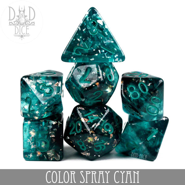 DND Dice Poly 7 Dice Set Color Spray: Cyan | Odin's Place