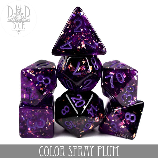 DND Dice Poly 7 Dice Set Color Spray: Plum | Odin's Place