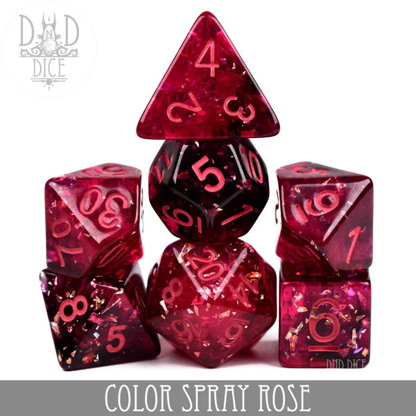 DND Dice Poly 7 Dice Set Color Spray: Rose | Odin's Place
