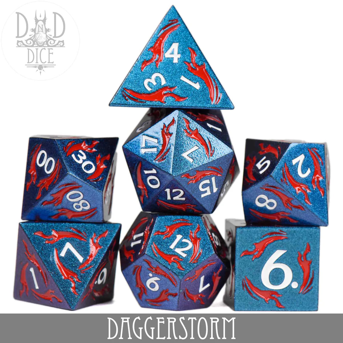 DND Dice Poly 7 Metal Dice Set: Daggerstorm | Odin's Place