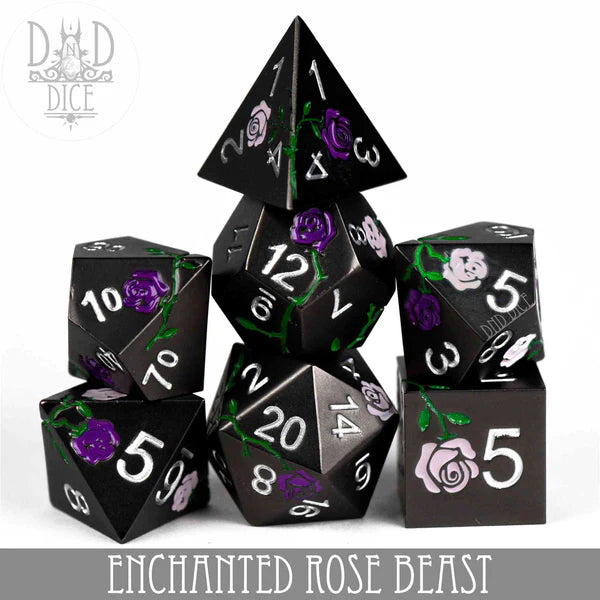 DND Dice Poly 7 Metal Dice: Enchanted Rose - Beast | Odin's Place