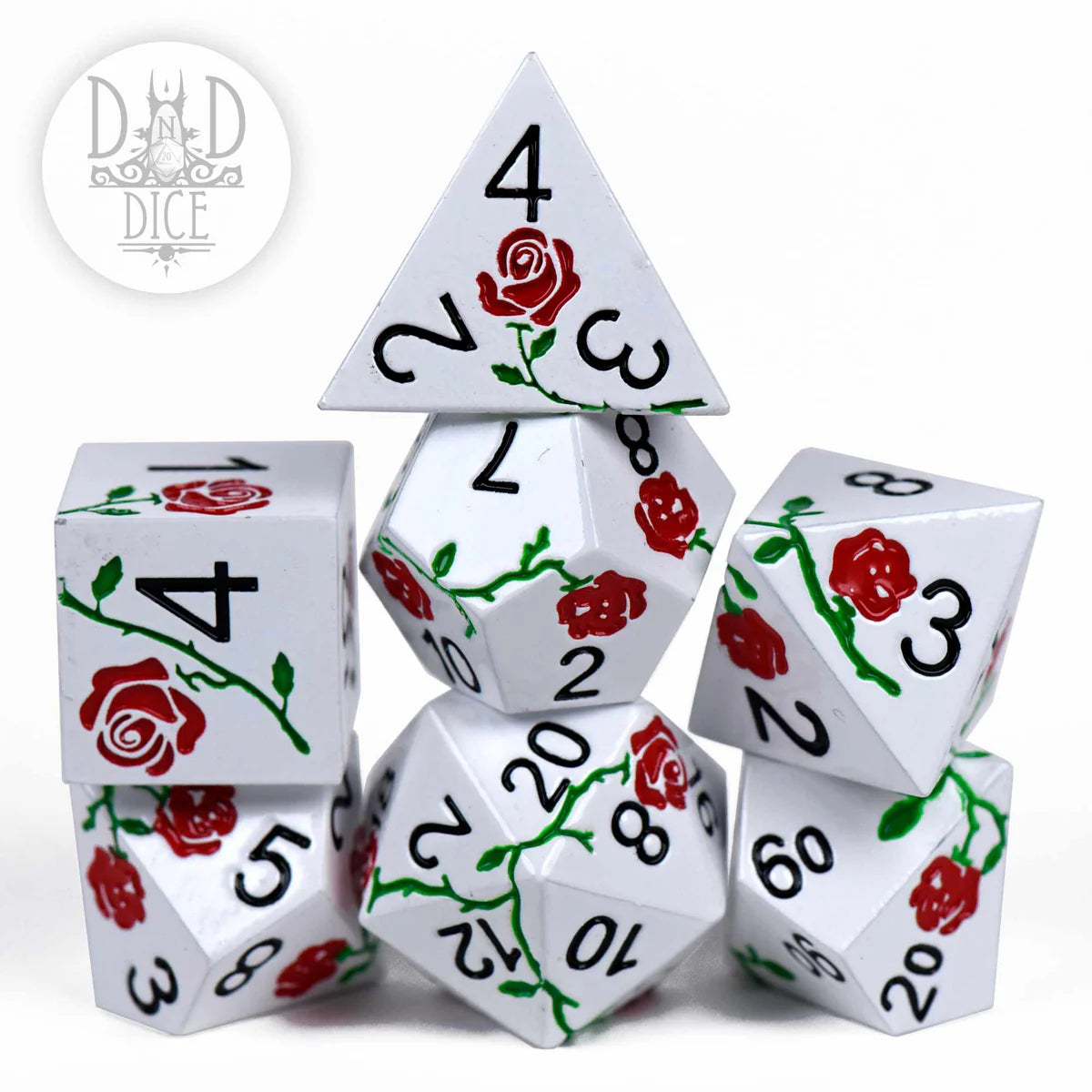 DND Dice Poly 7 Metal Dice: Enchanted Rose - Beauty | Odin's Place