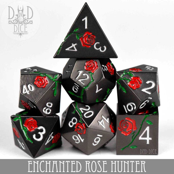 DND Dice Poly 7 Metal Dice: Enchanted Rose - Hunter | Odin's Place