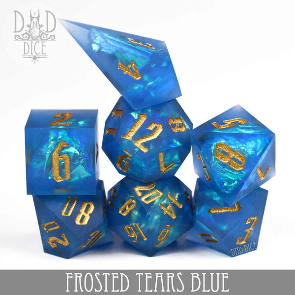 DND Dice Poly 7 Dice Set: Frosted Tears Blue (Handmade) | Odin's Place
