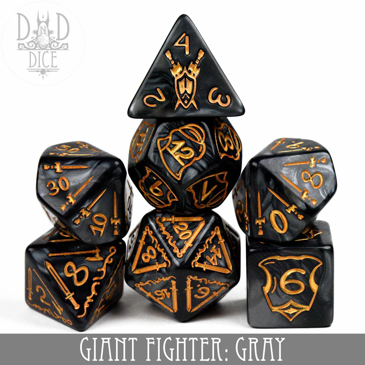 DND Dice Oversized Poly 7 Set: Giant Fighter Gray | Odin's Place