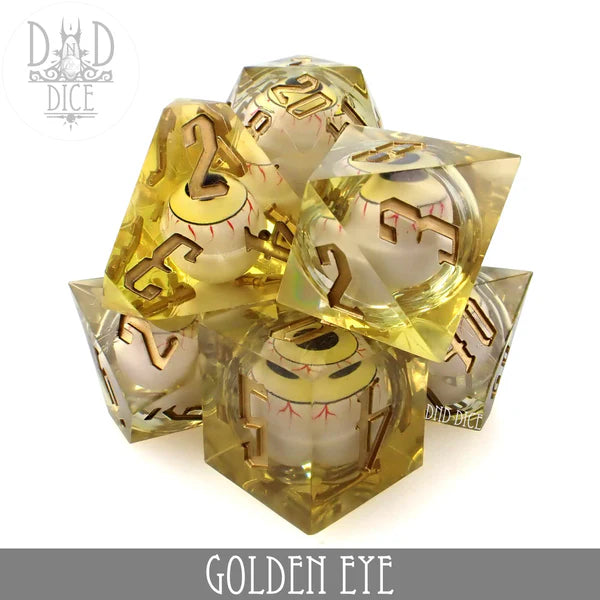 DND Dice Poly 7 Liquid core dice: Golden Eye | Odin's Place