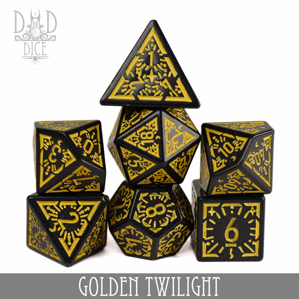 DND Dice Poly 7 Dice Set: Golden Twilight | Odin's Place