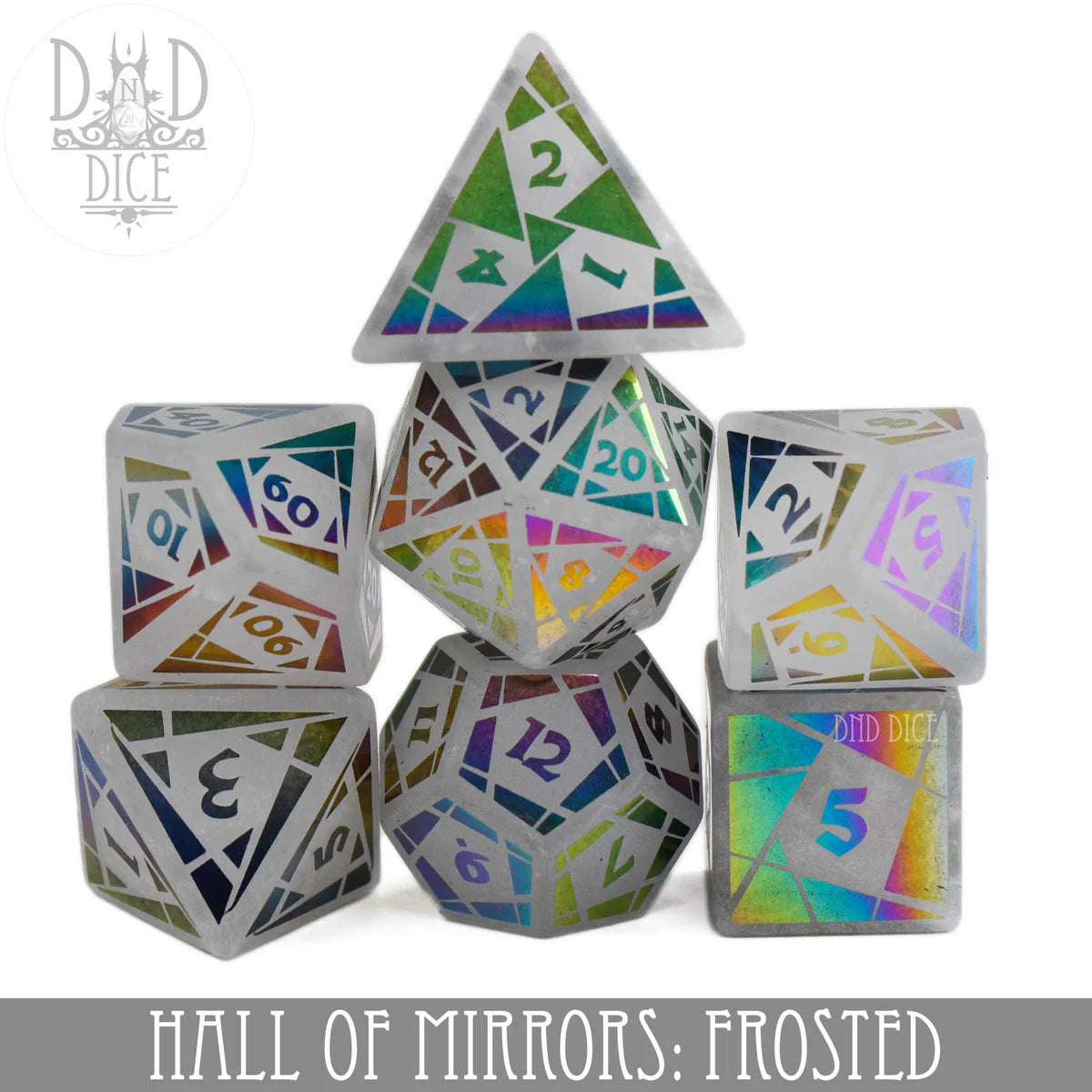 DND Dice Poly 7 Dice Set: Hall of Mirrors Frosted Quartz | Odin's Place