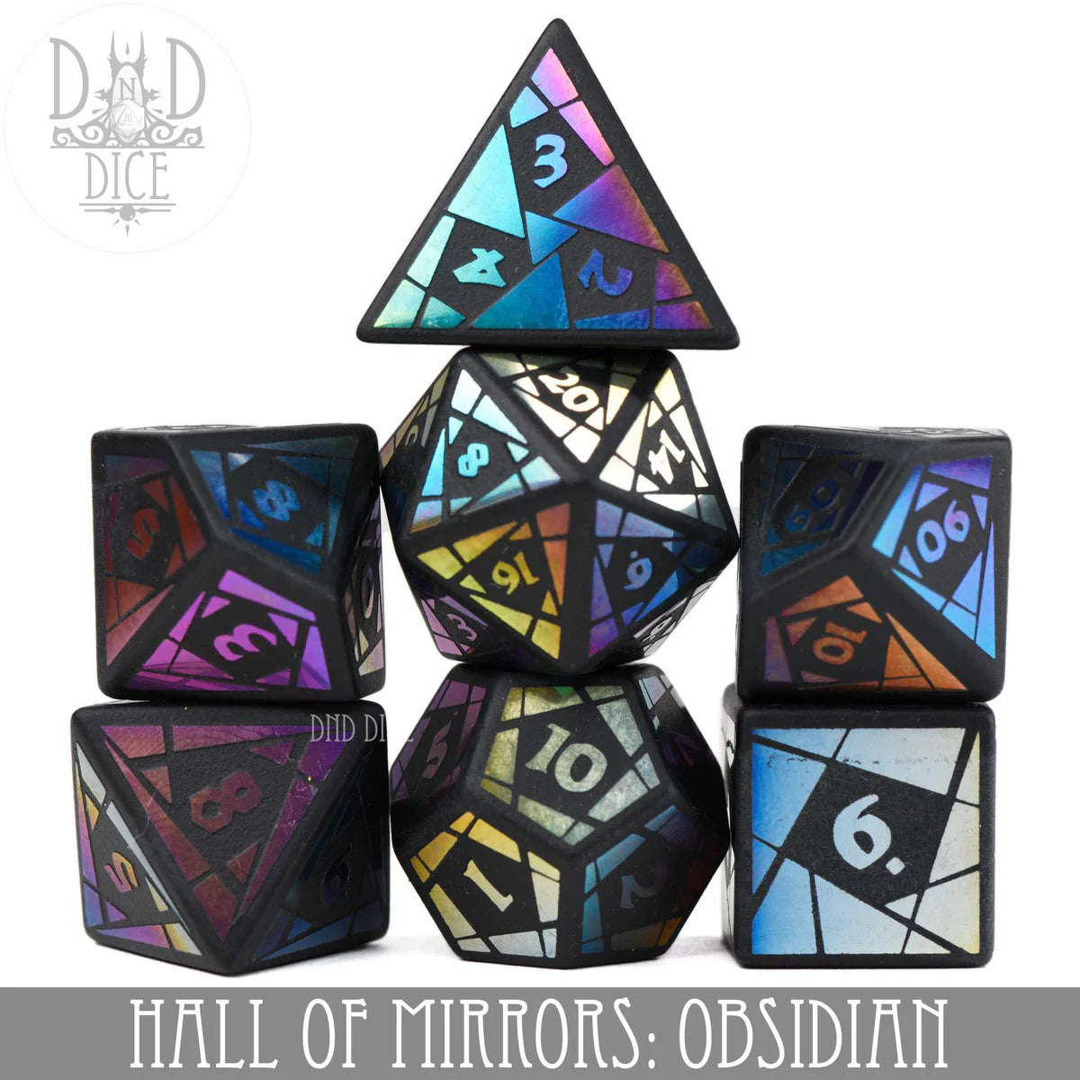 DND Dice Poly 7 Dice Set: Hall of Mirrors Obsidian | Odin's Place