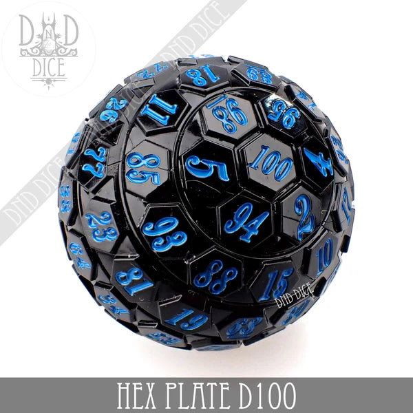 DND Dice 45mm Hex Plate D100 (Black and Blue) | Odin's Place