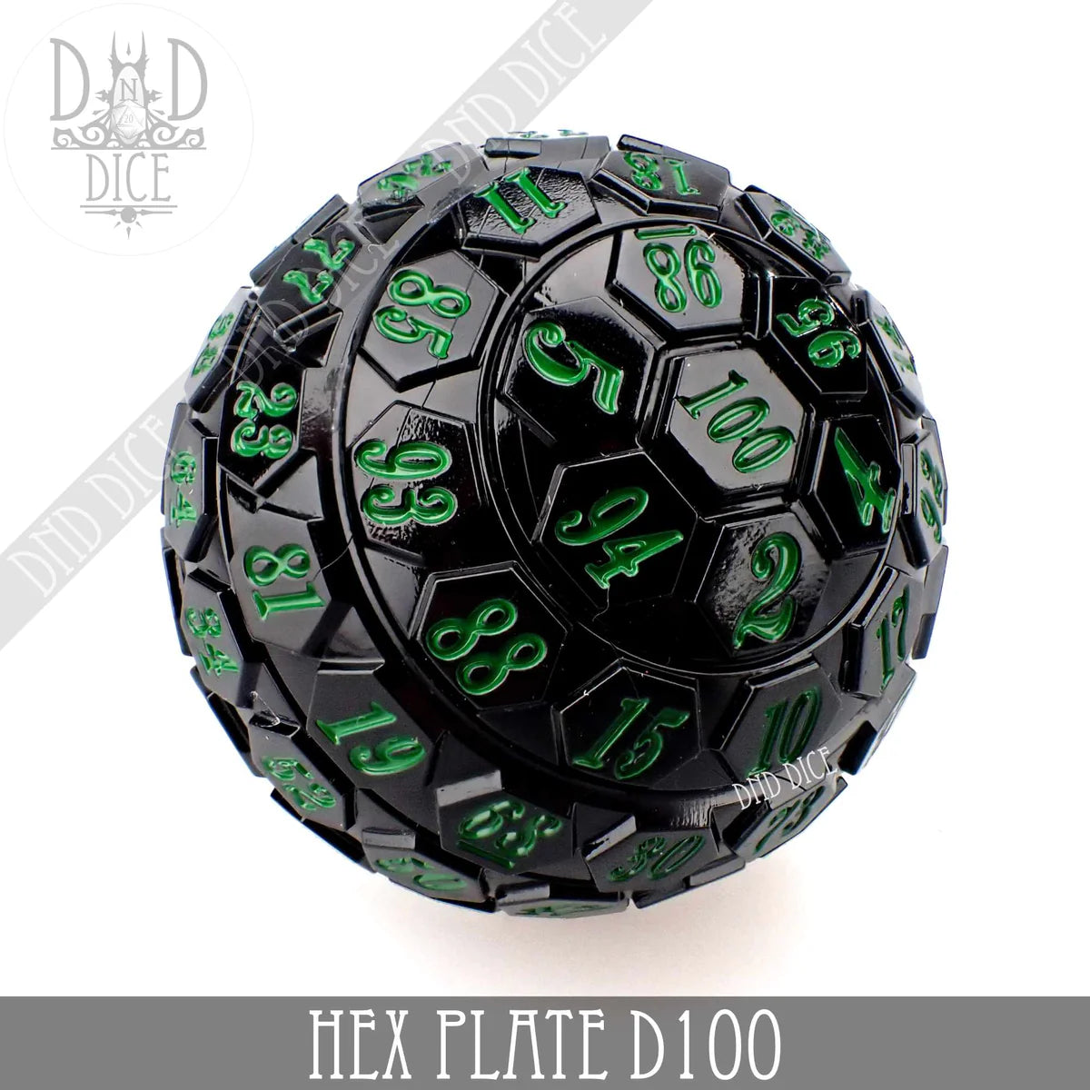 DND Dice 45mm Hex Plate D100 (Black and Green) | Odin's Place