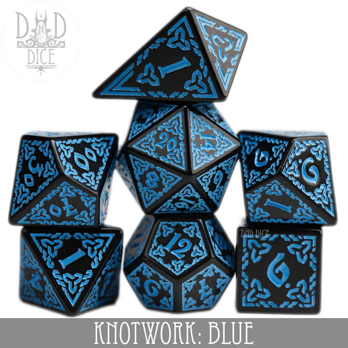 DND Dice 7 Dice Set: Knotwork Blue | Odin's Place