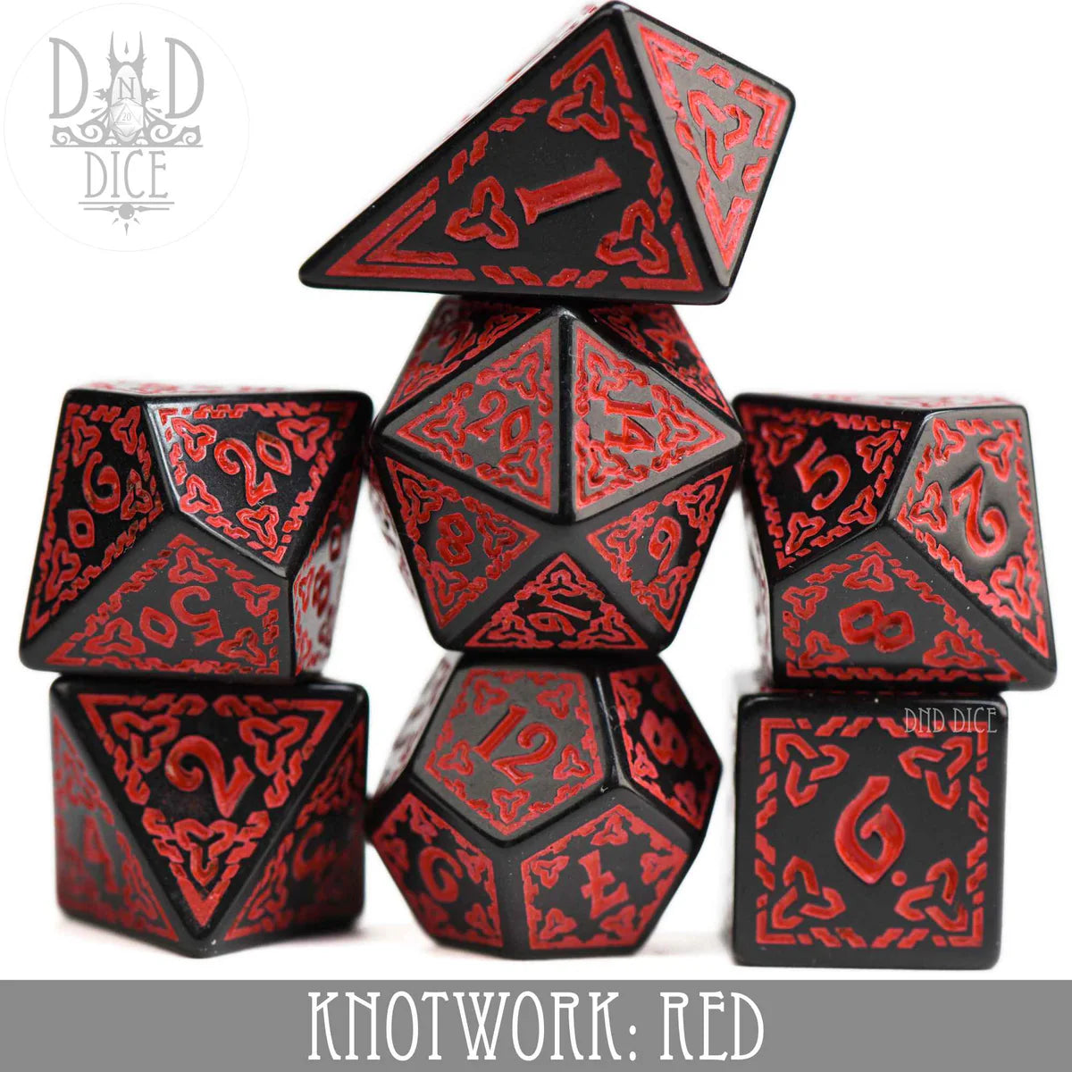 DND Dice 7 Dice Set: Knotwork Red | Odin's Place