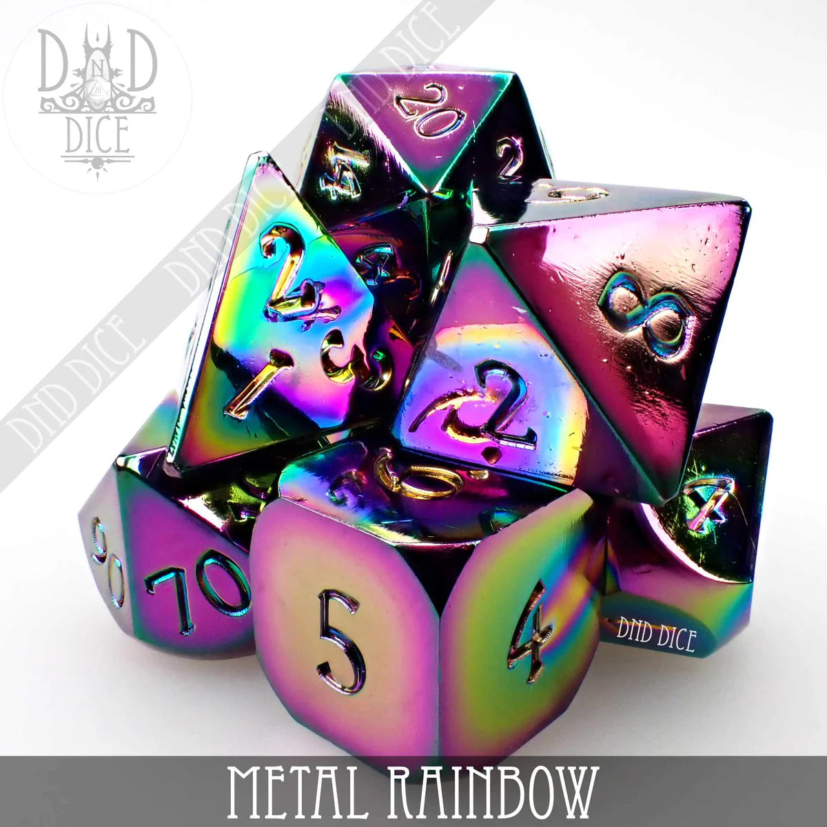 DND Dice Poly 7 Metal Dice Set: Rainbow | Odin's Place