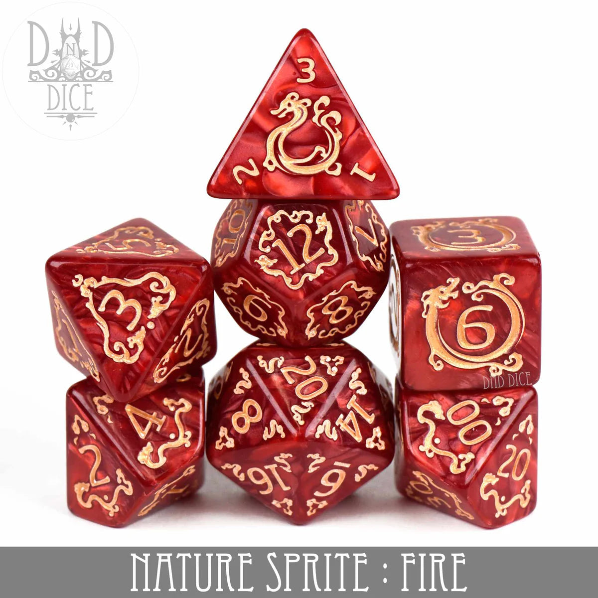 DND Dice 7 Dice Set: Nature Sprite: Fire | Odin's Place