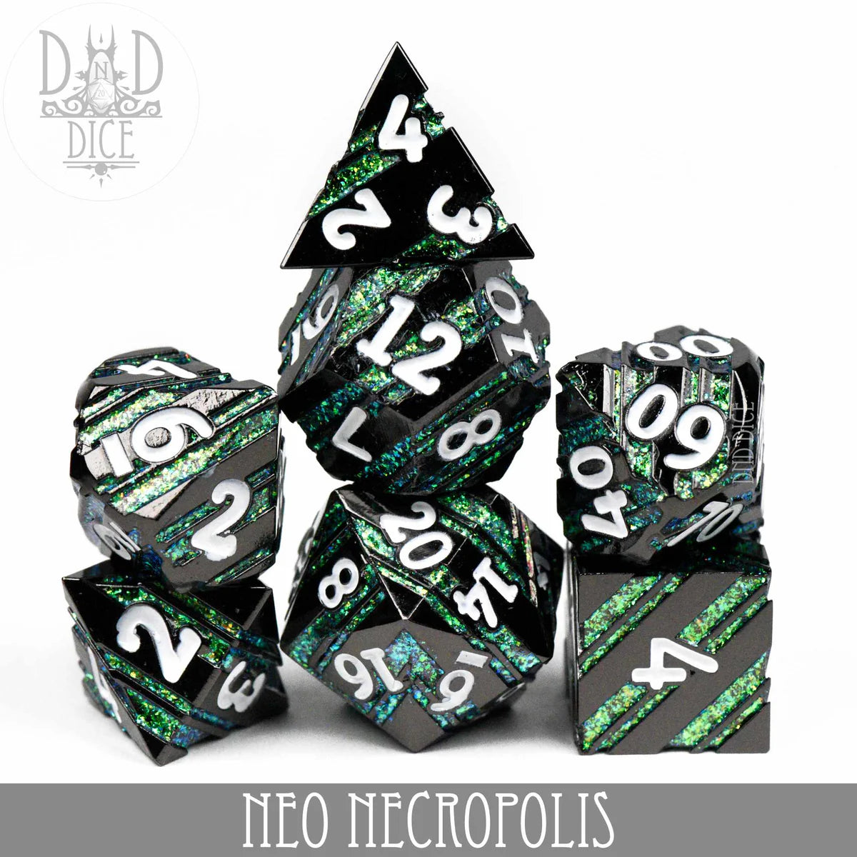 DND Dice Poly 7 Metal Dice: Neo Necropolis | Odin's Place
