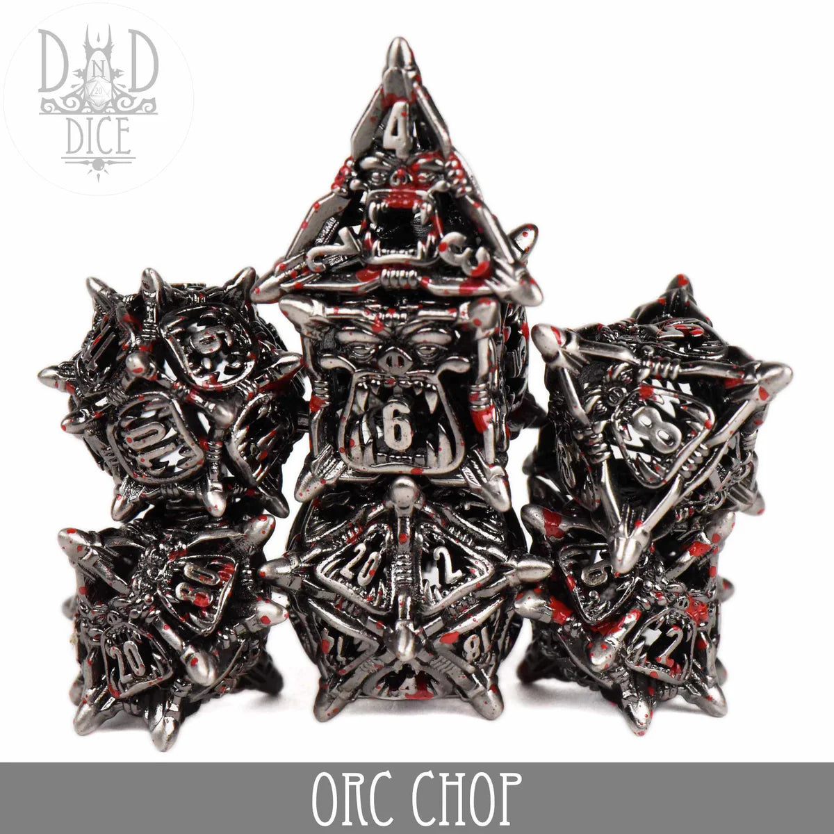 DND Dice Poly 7 Metal Dice Set: Orc Chop Metal (Gift Box) | Odin's Place