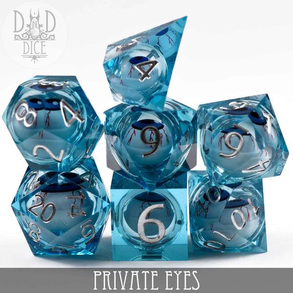 DND Dice Poly 7 Liquid core dice: Private Eyes Handmade | Odin's Place