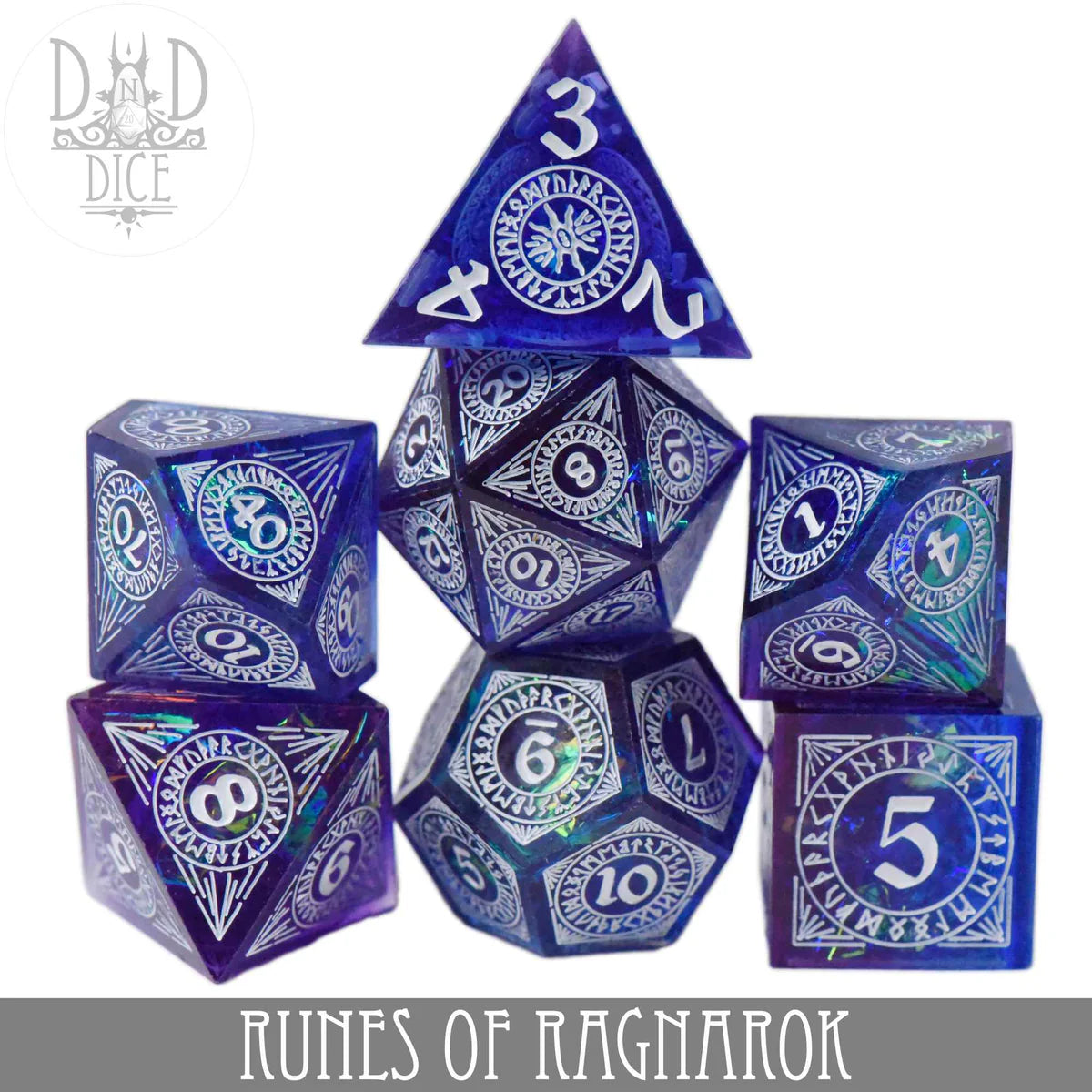 DND Dice Poly 7 Dice Set: Runes of Ragnarok (Handmade) | Odin's Place