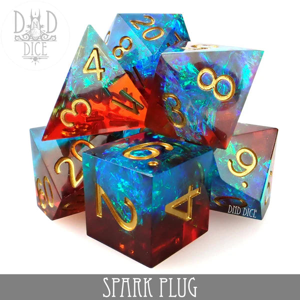 DND Dice Poly 7 Dice Set: Spark Plug (Handmade) | Odin's Place