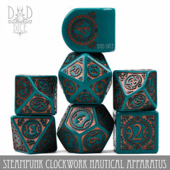 Q Workshop Poly 7 Dice Set: Steampunk Clockwork Nautical Apparatus | Odin's Place