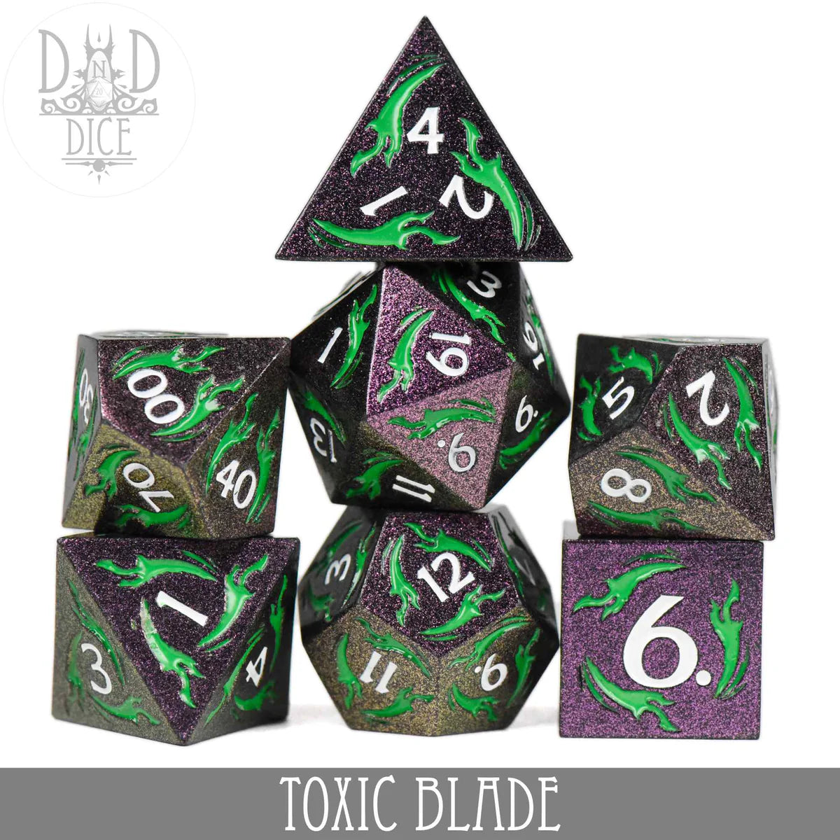 DND Dice Poly 7 Metal Dice Set: Toxic Blade | Odin's Place