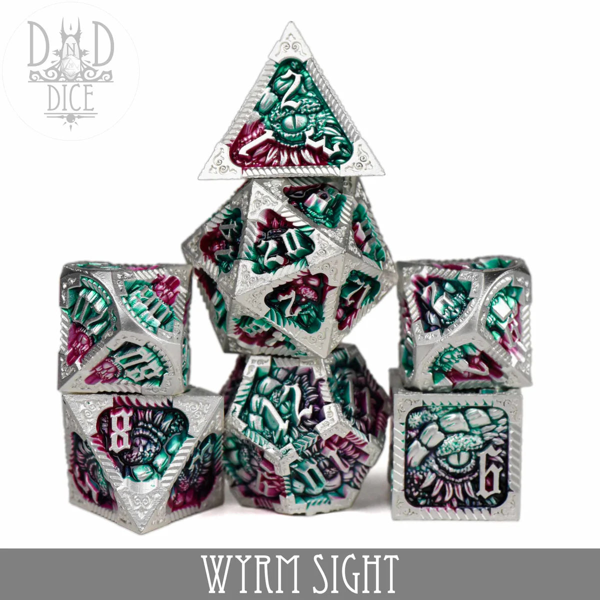 DND Dice Poly 7 Metal Dice Set: Wyrm Sight | Odin's Place