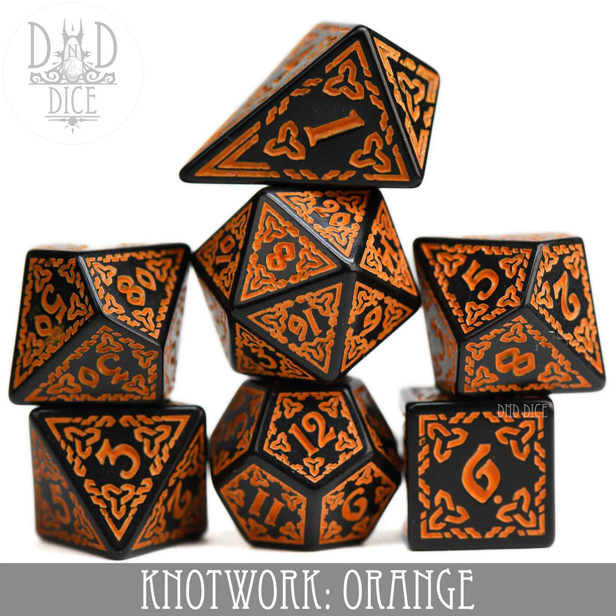 DND Dice 7 Dice Set: Knotwork Orange | Odin's Place