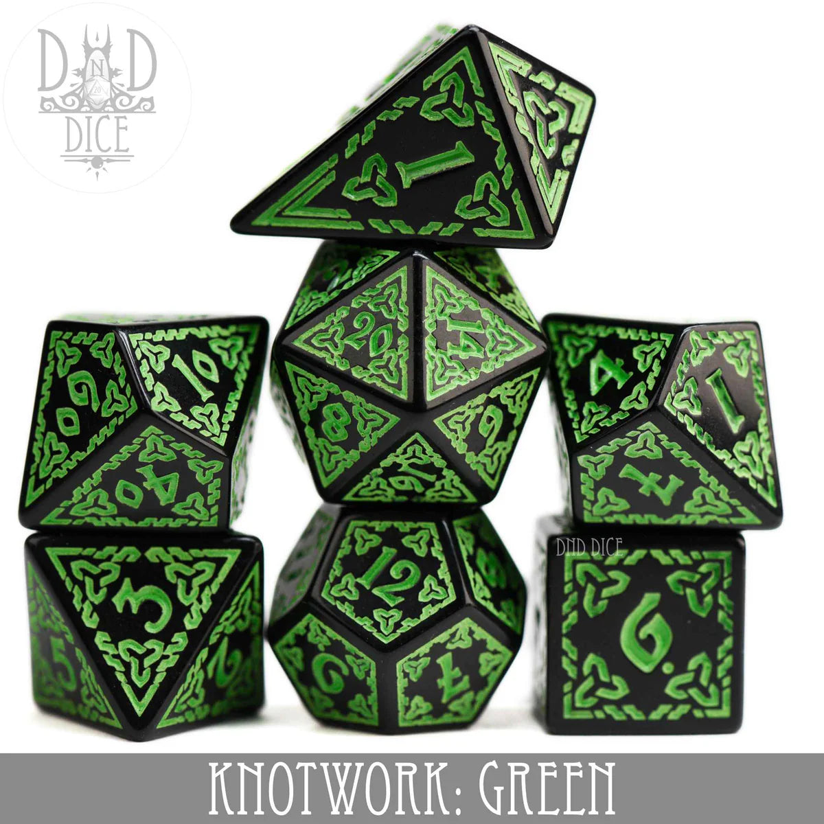 DND Dice 7 Dice Set: Knotwork Green | Odin's Place