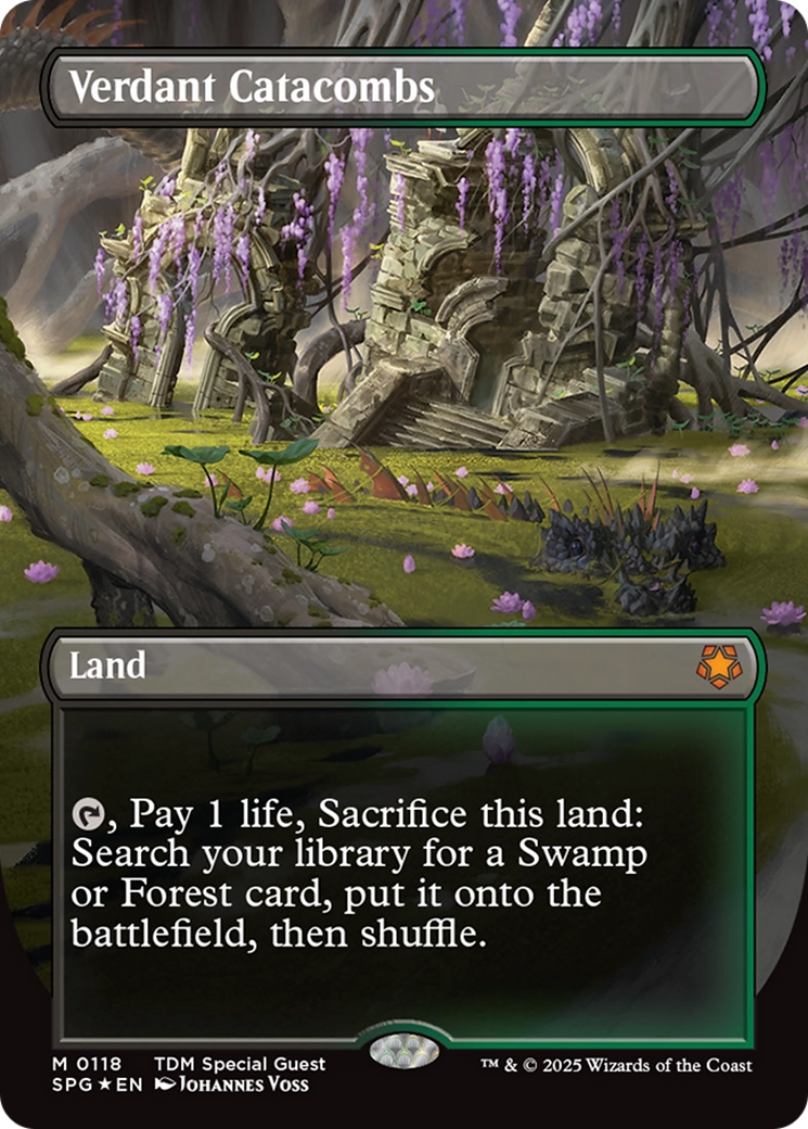 Verdant Catacombs (Borderless) (Dragonscale Foil) [Tarkir: Dragonstorm Special Guests] | Odin's Place