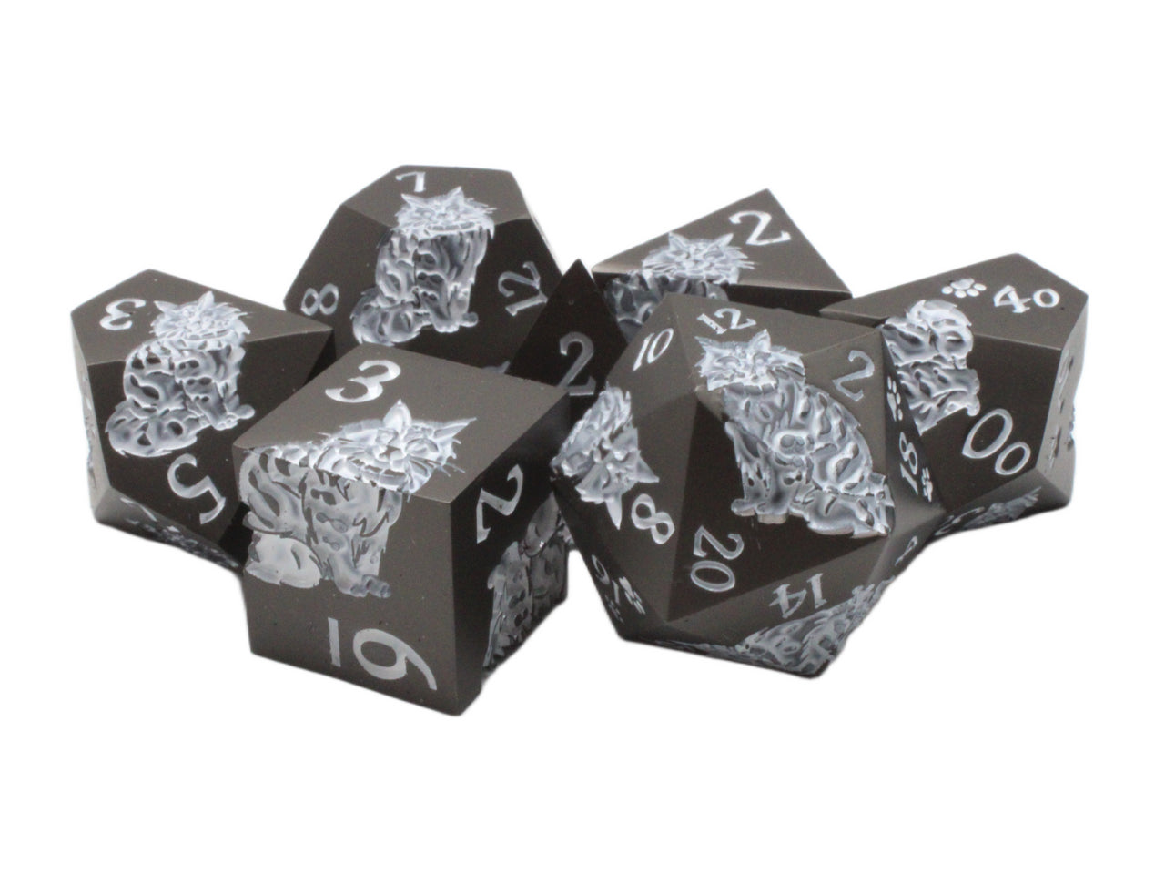 Old School 7 Piece DnD RPG Metal Dice Set: Nine Lives - Matte Black w/ White | Odin's Place
