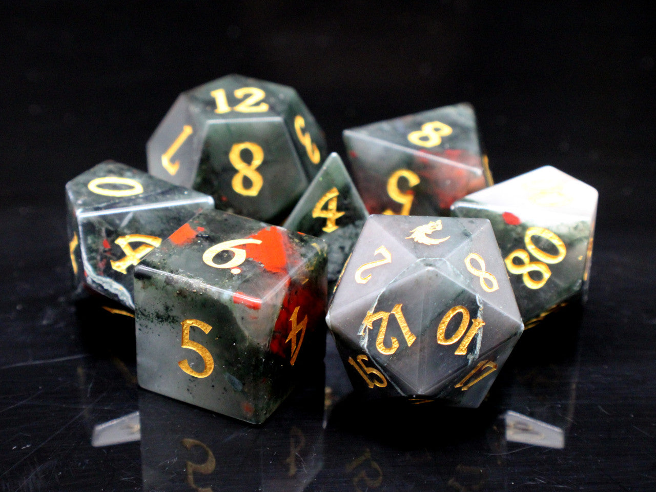 Old School Dice: Gemstone 7-Piece Set - Bloodstone | Odin's Place