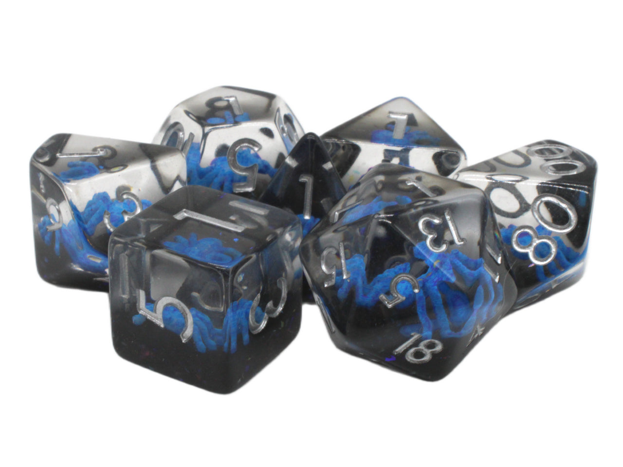 Old School 7 Piece DnD RPG Dice Set: Animal Kingdom - Spider - Blue w/ Black | Odin's Place