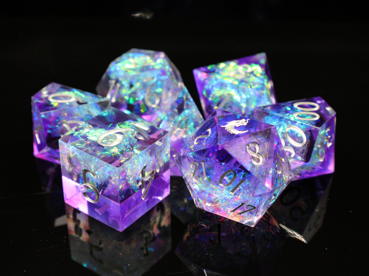 Old School Dice: Sharp Edged 7-Piece Dice Set - Burst of Purple | Odin's Place