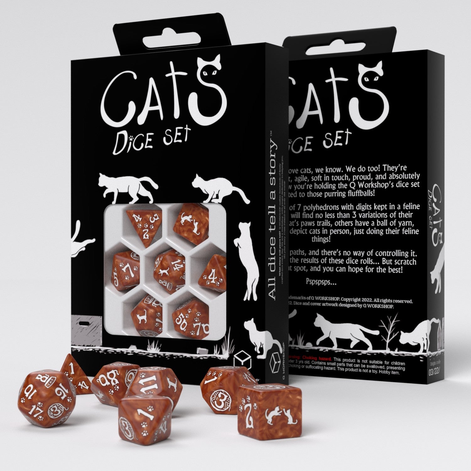 Q Workshop Cats RPG Dice Set Brown | Odin's Place