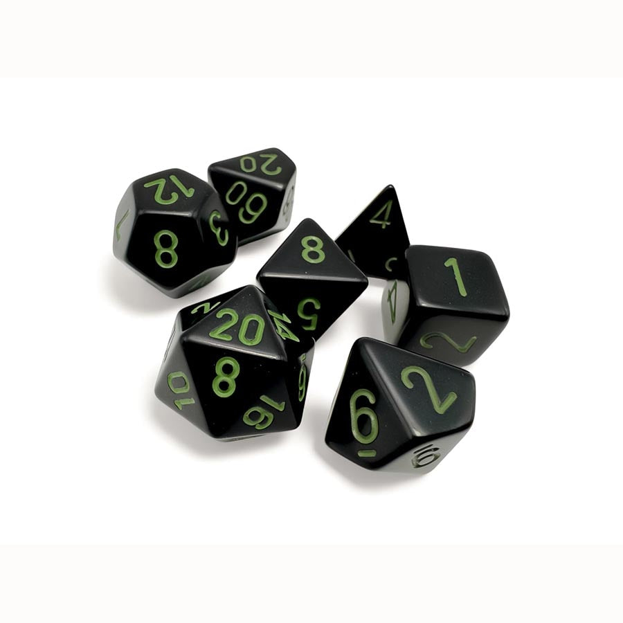 Chessex 25458 Opaque Green and Black Poly 7 Dice Set | Odin's Place