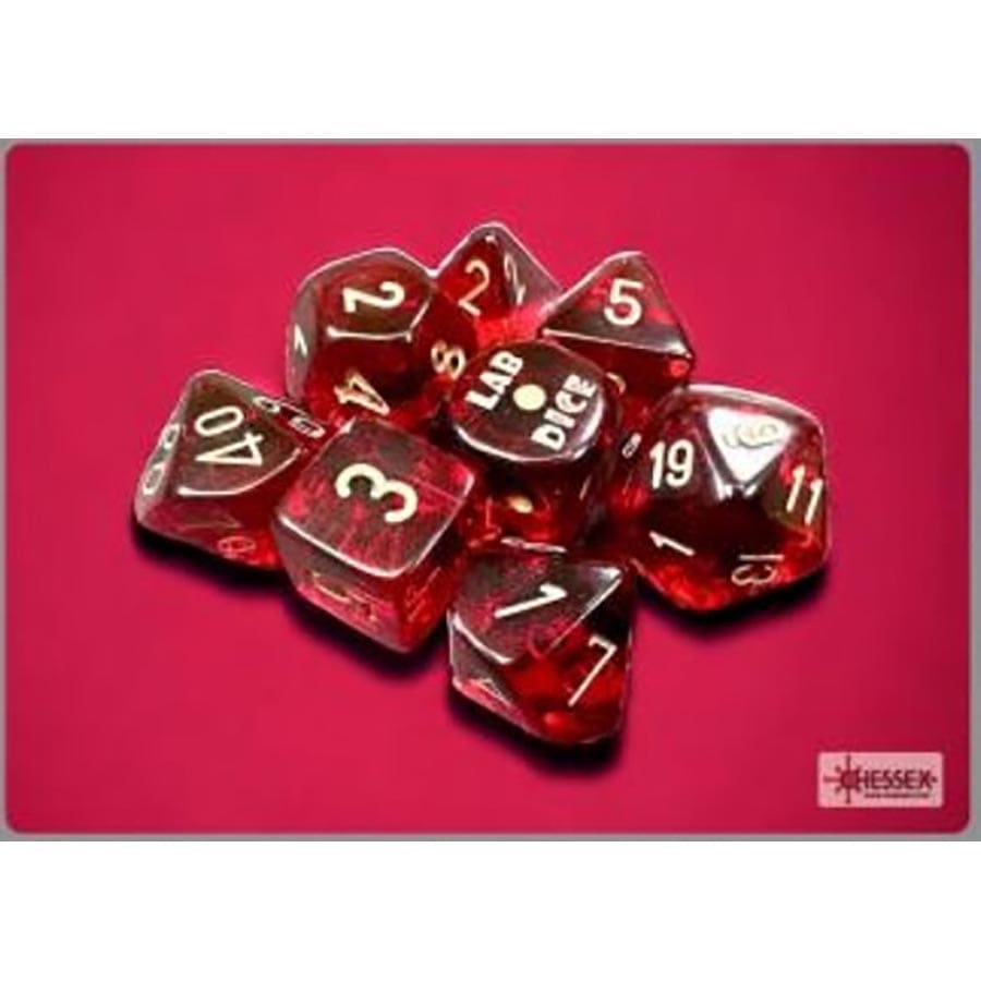 Chessex Lab Dice Translucent Crimson with Gold Poly 7 Set | Odin's Place