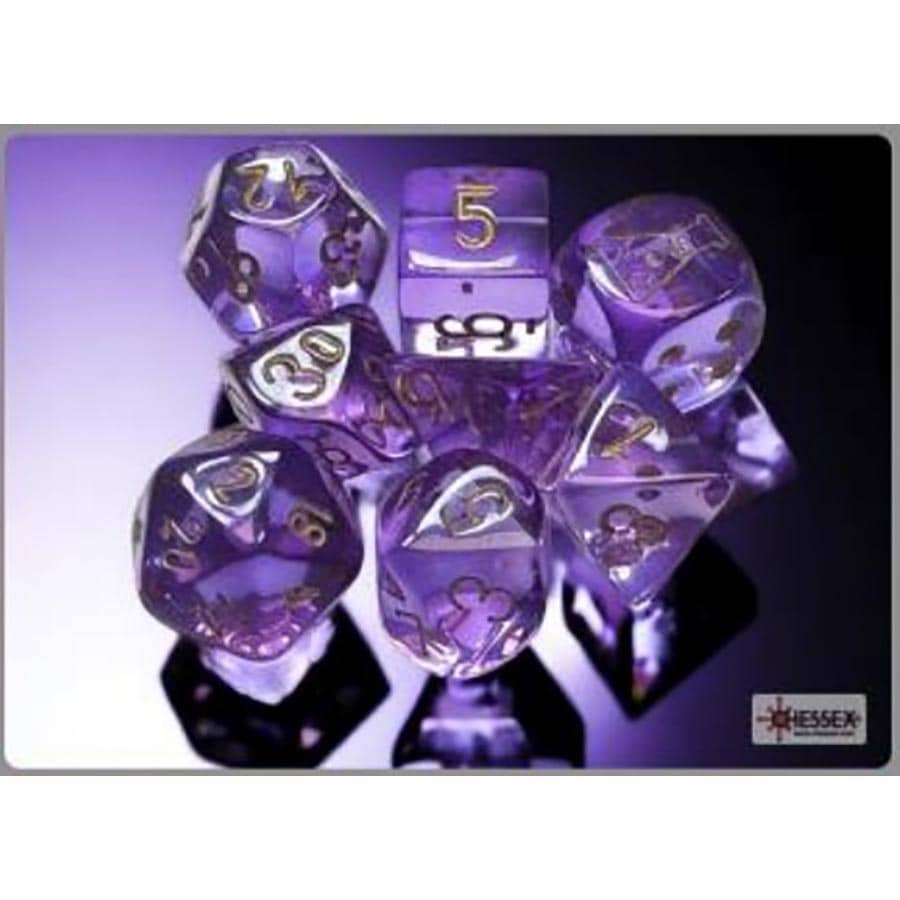 Chessex Lab Dice Translucent Lavender with Gold Poly 7 Set | Odin's Place