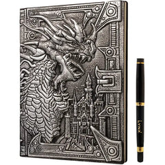 QMDirect 3D Faux-Leather Notebook / Journal - Silver Dragon | Odin's Place