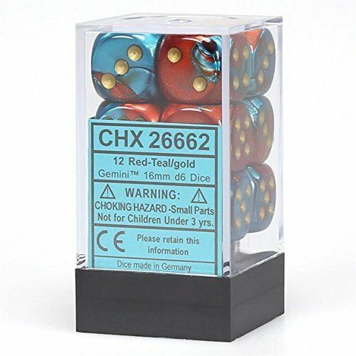 Chessex Gemini Red-Teal/Gold 16mm d6 Set | Odin's Place