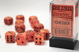 Chessex Vortex Orange and Black 16mm D6 Block | Odin's Place